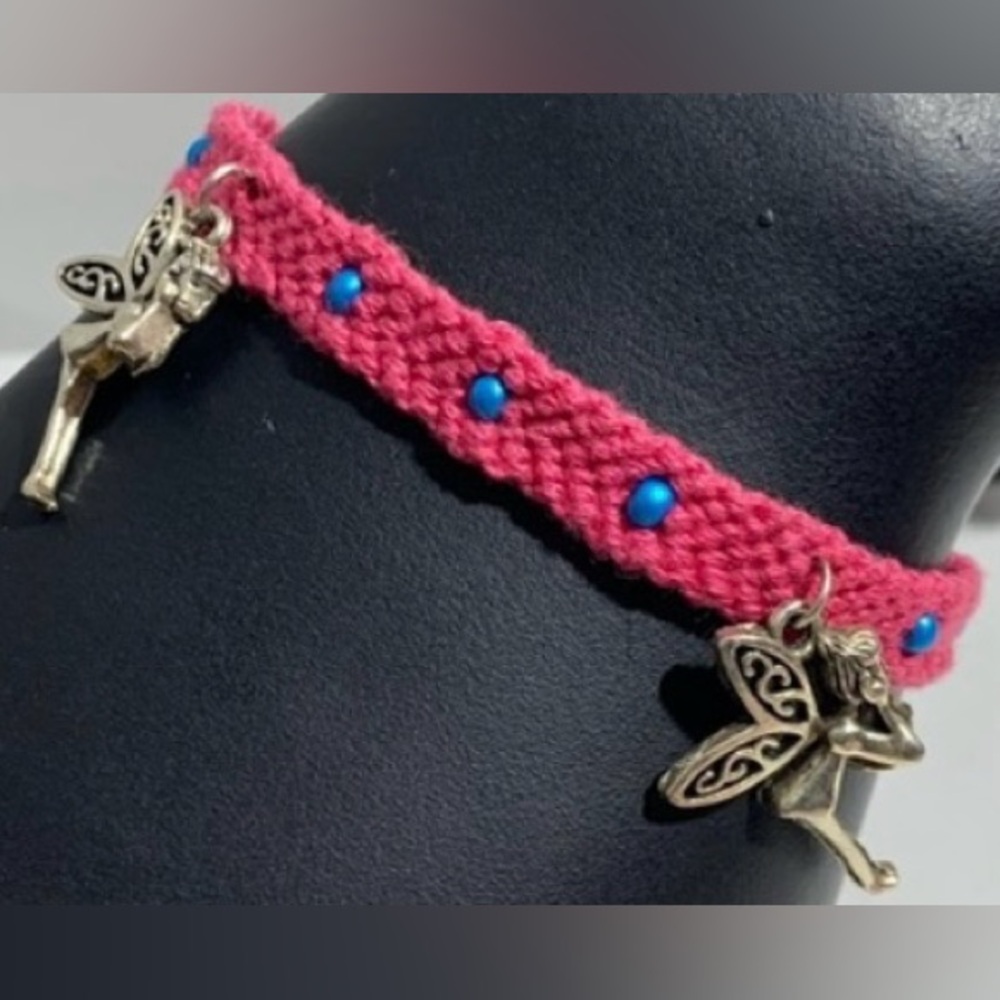 Hand crafted beaded with silver fairy charms macrame bracelet